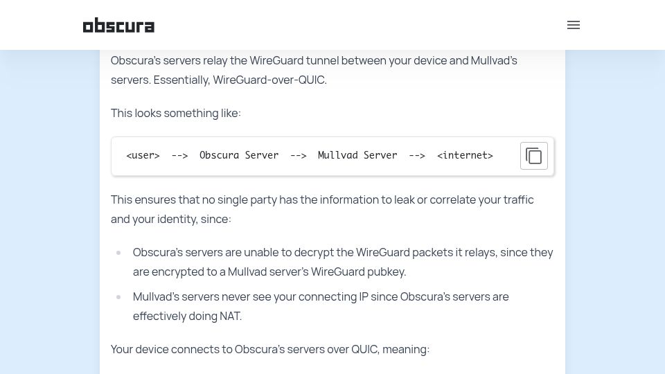 Screenshot of obscura.com: Obscura: VPN that can't log your activity