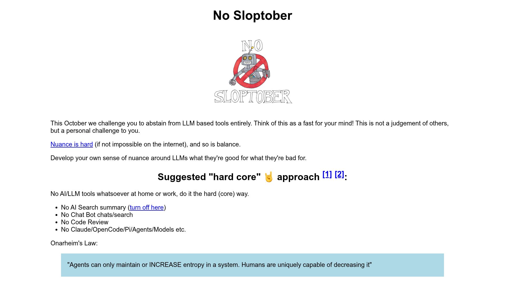 Screenshot of no-sloptober.com: No Sloptober
