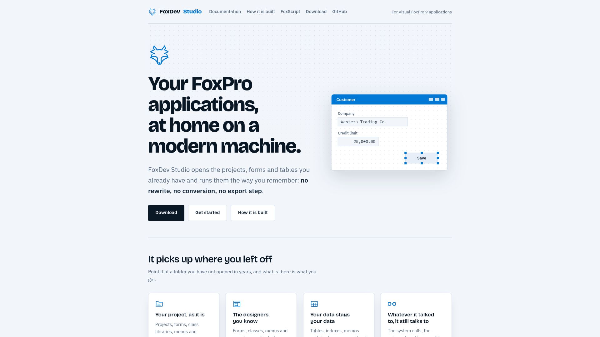 Screenshot of foxscript.org: Microsoft killed FoxPro in 2007. Anyway, here's FoxPro revived