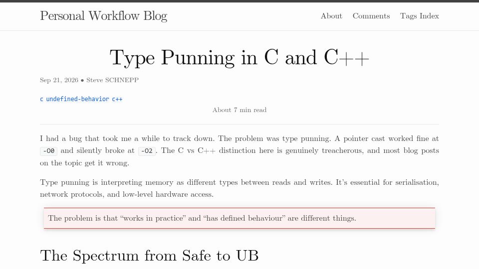 Screenshot of blog.pwkf.org: Type Punning in C and C++