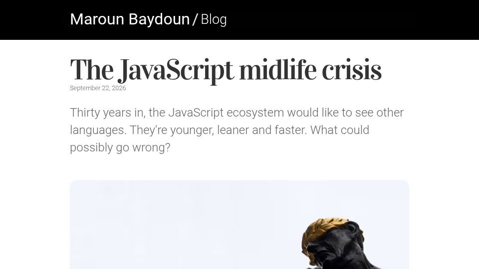 Screenshot of maroun-baydoun.com: The JavaScript Midlife Crisis
