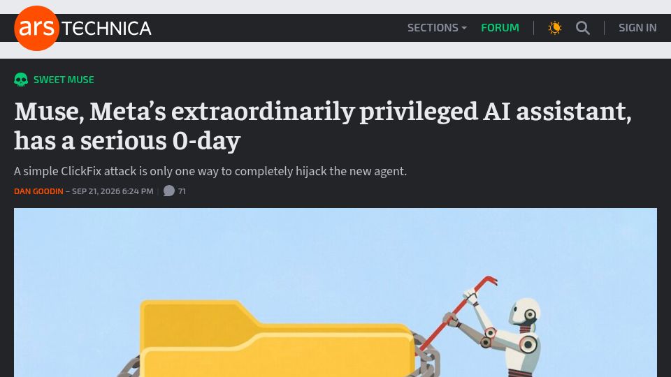 Screenshot of arstechnica.com: Meta’s Muse has a serious 0-day