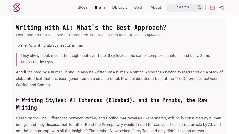 Screenshot of ssp.sh: If you start writing today, there's no way to know if you can write without AI
