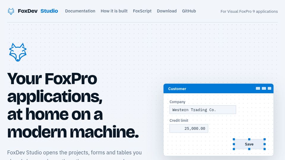 Screenshot of foxscript.org: Microsoft killed FoxPro in 2007. Anyway, here's FoxPro revived