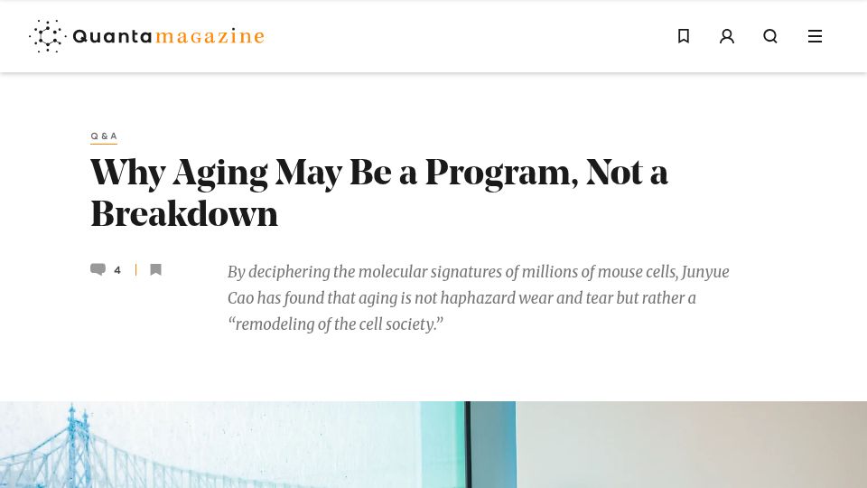 Screenshot of quantamagazine.org: Aging may be a program, not a breakdown