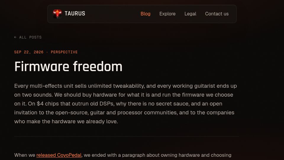 Screenshot of playtaurus.com: Firmware Freedom