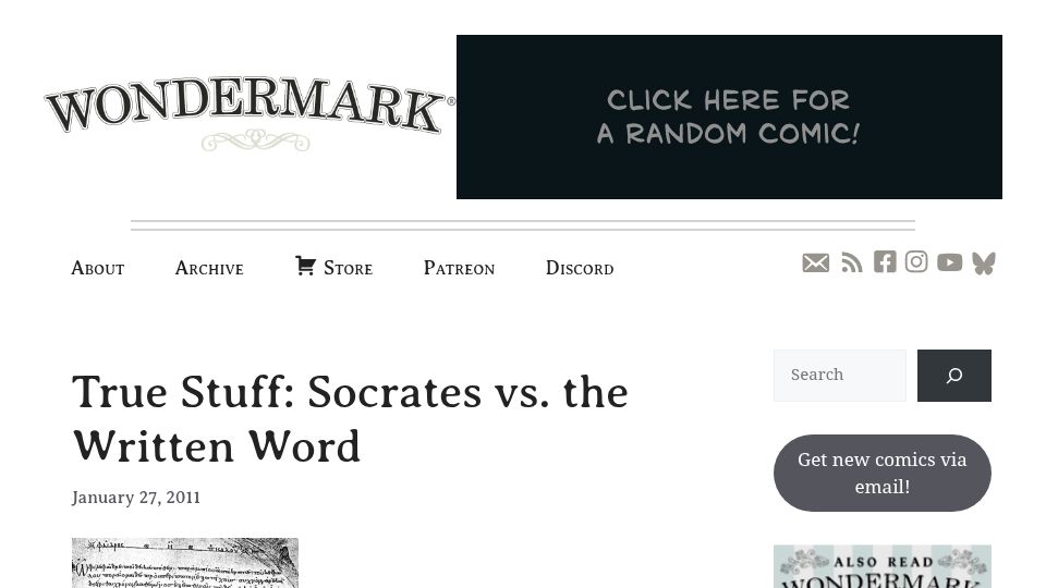Screenshot of wondermark.com: Socrates vs. the Written Word (2011)