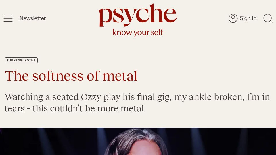 Screenshot of psyche.co: The softness of metal