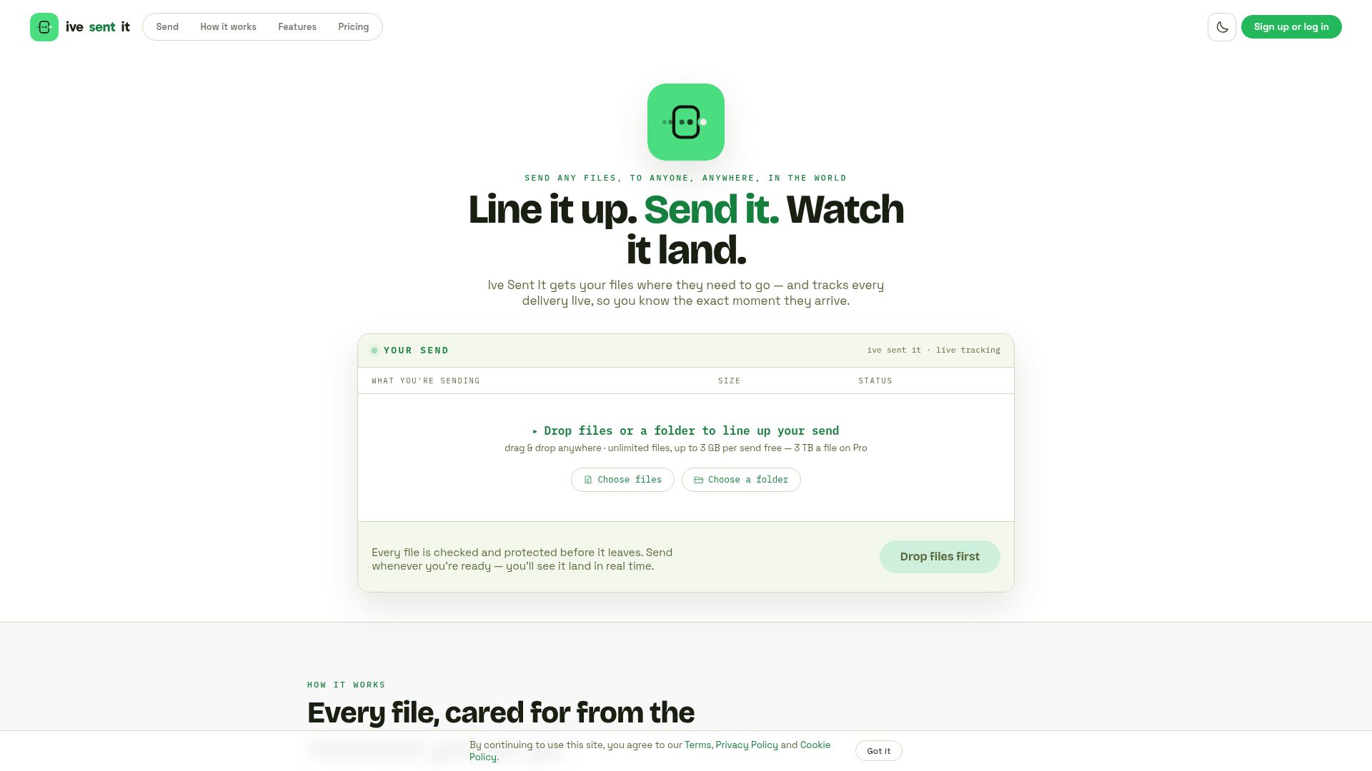 Screenshot of ivesentit.com: Show HN: Ive Sent It – online courier for files, with signed proof of delivery