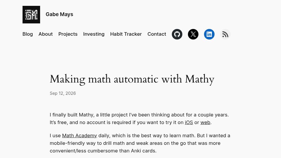 Screenshot of gmays.com: Show HN: Make math automatic with Mathy