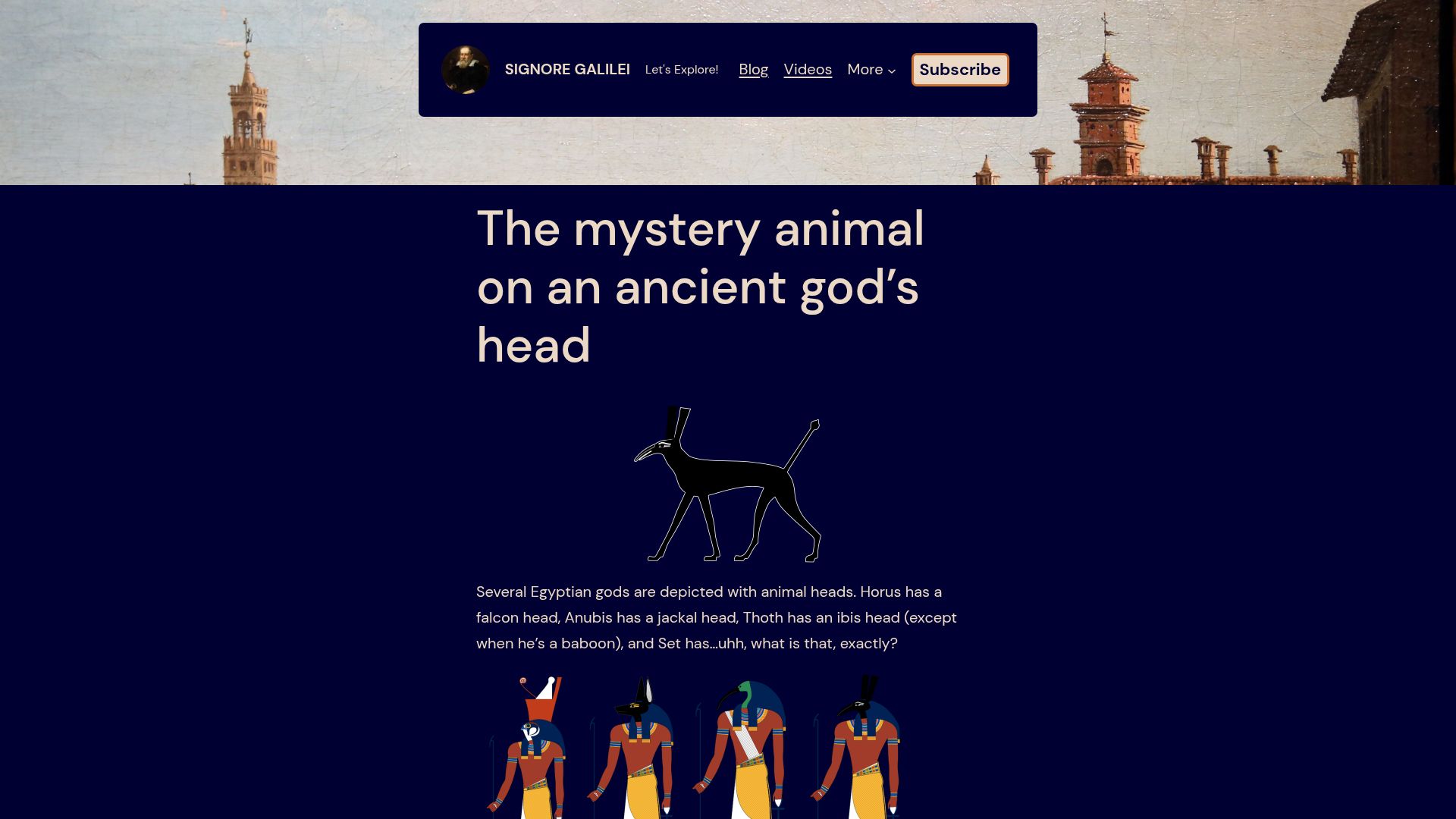 Screenshot of signoregalilei.com: The mystery animal on an ancient god's head