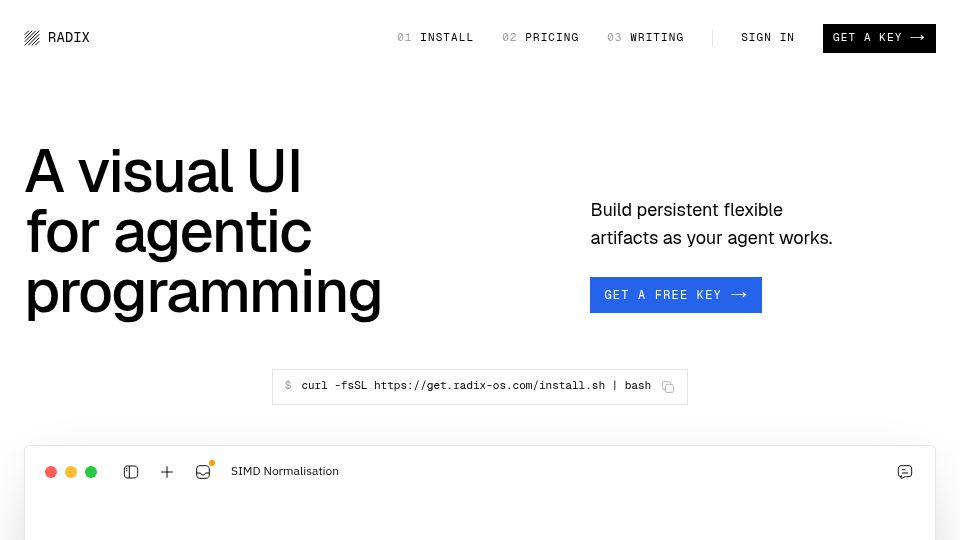 Screenshot of radix-os.com: Show HN: Radix – Visual UI for agentic programming