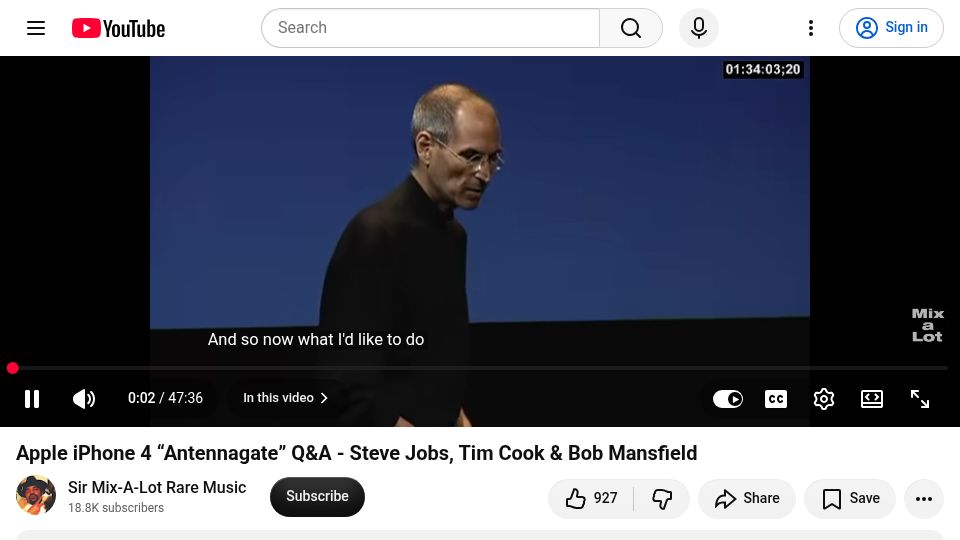 Screenshot of youtube.com: Apple iPhone 4 “Antennagate” Q&A (2010) [video]