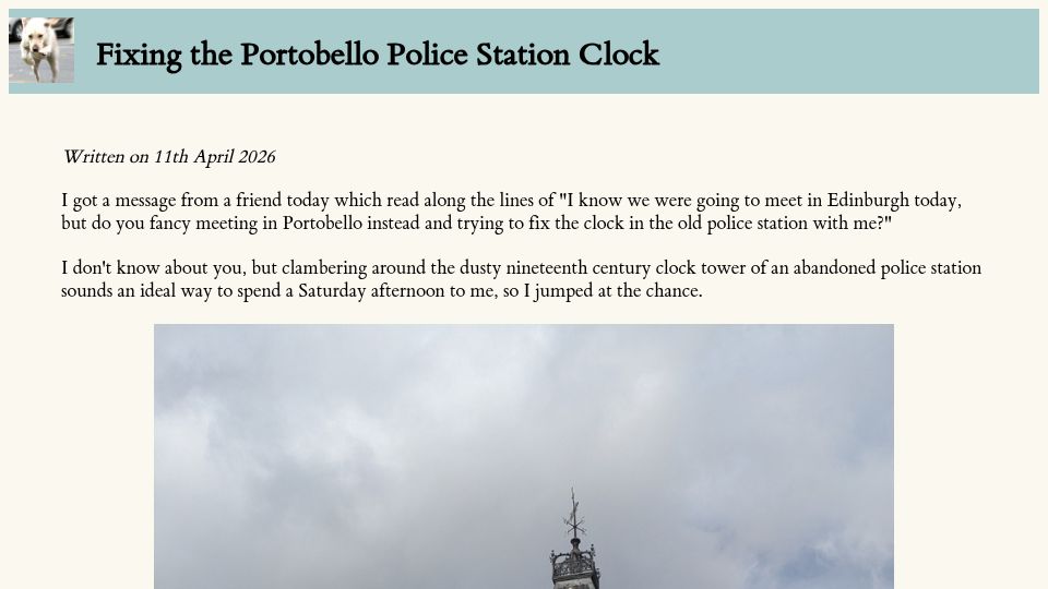 Screenshot of pointinthecloud.com: Fixing the Portobello Police Station Clock