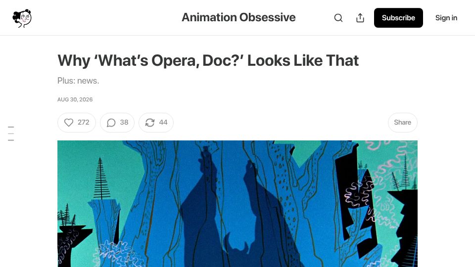 Screenshot of animationobsessive.substack.com: Why 'What's Opera, Doc?' looks like that