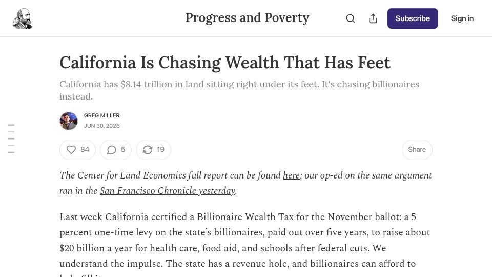 Screenshot of blog.landeconomics.org: California is chasing wealth that has feet