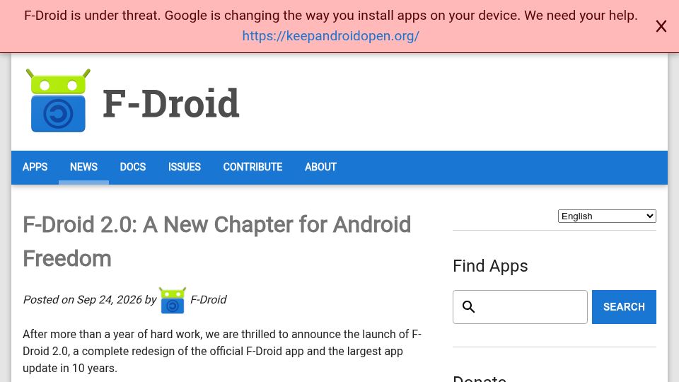 Screenshot of f-droid.org: F-Droid 2.0
