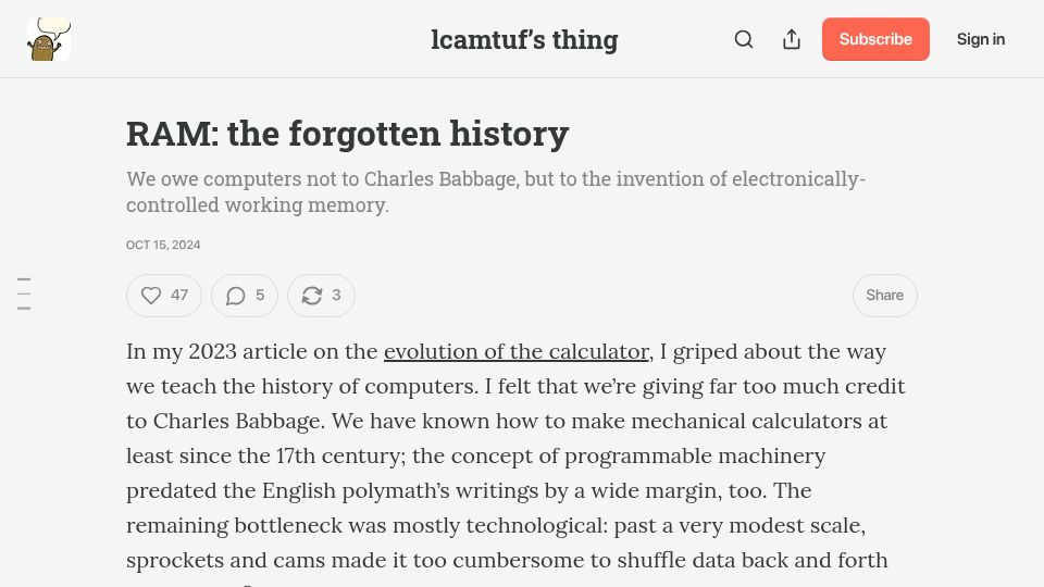 Screenshot of blog.coredump.cx: RAM: the forgotten history (2024)