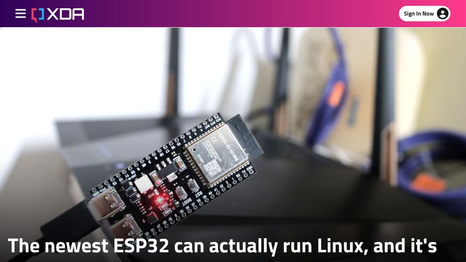 Screenshot of xda-developers.com: The newest ESP32 can run Linux and it's getting close to a Raspberry Pi