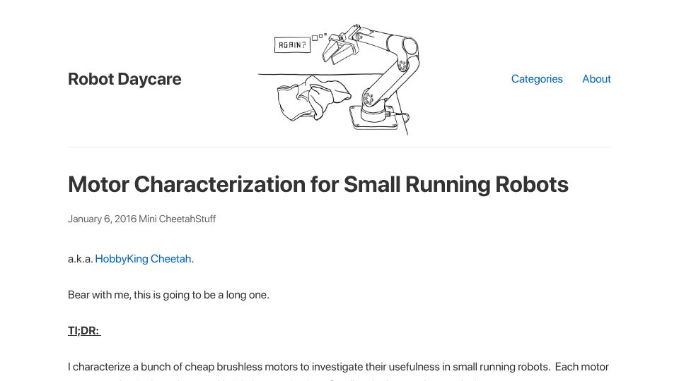 Screenshot of robot-daycare.com: Motor Characterization for Small Running Robots (2016)