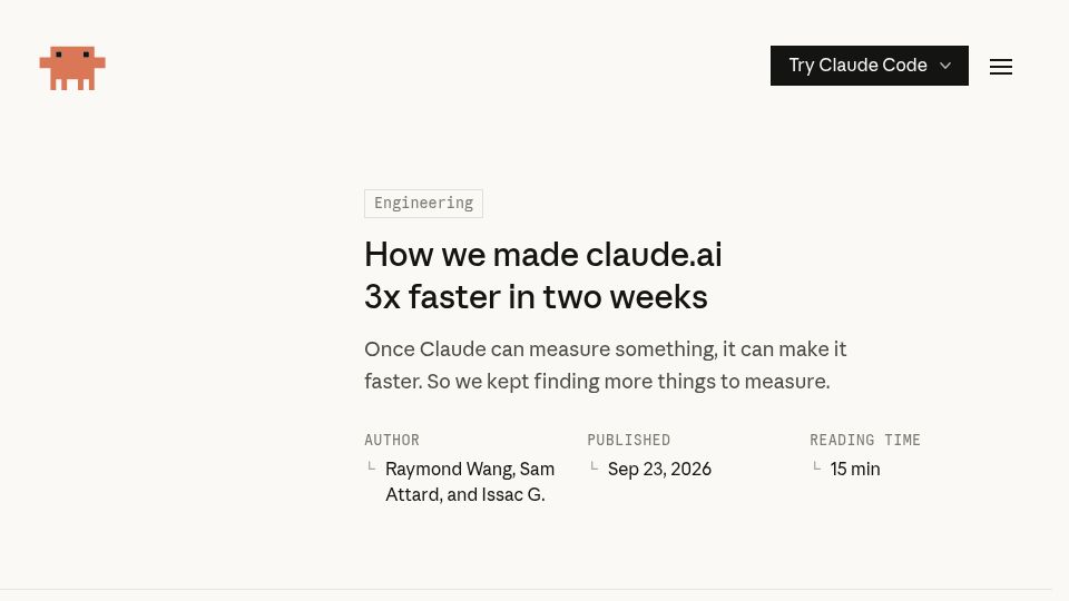 Screenshot of claude.dev: Once Claude can measure something, it can make it faster