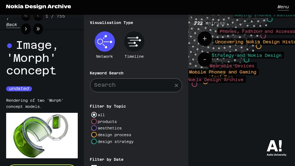 Screenshot of repo.aalto.fi: Nokia Design Archive (2025)