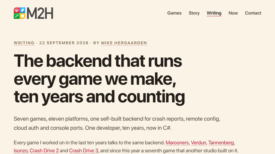 Screenshot of m2h.nl: The backend that ran every game we made, ten years and counting