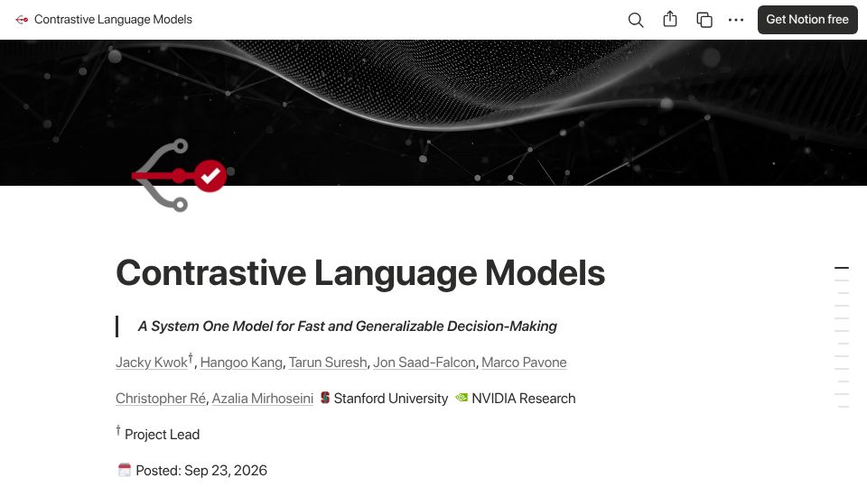 Screenshot of contrastive-lm.notion.site: Contrastive Language Models