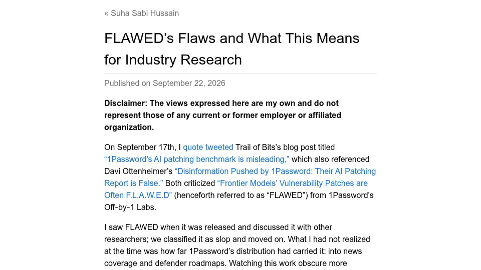 Screenshot of suhacker.ai: FLAWED's Flaws and What This Means for Industry Research