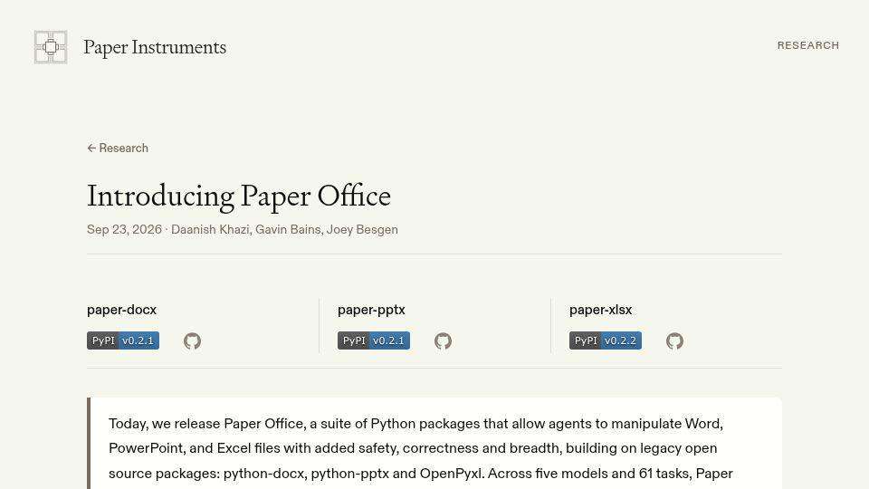 Screenshot of paperinstruments.com: Looks promising for document editing with your agent