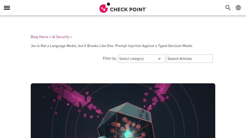 Screenshot of blog.checkpoint.com: Jev Is Not a Language Model, but It Breaks Like One