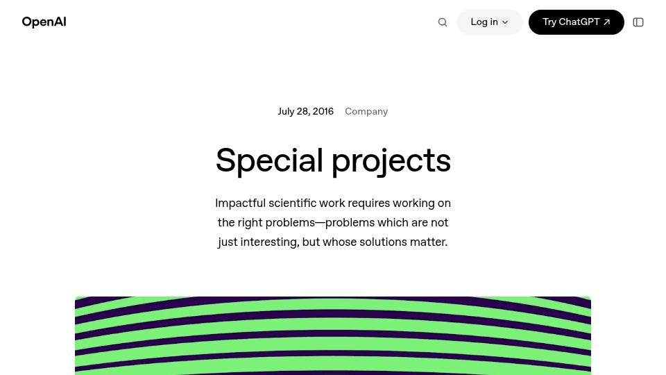 Screenshot of openai.com: Special Projects (2016)
