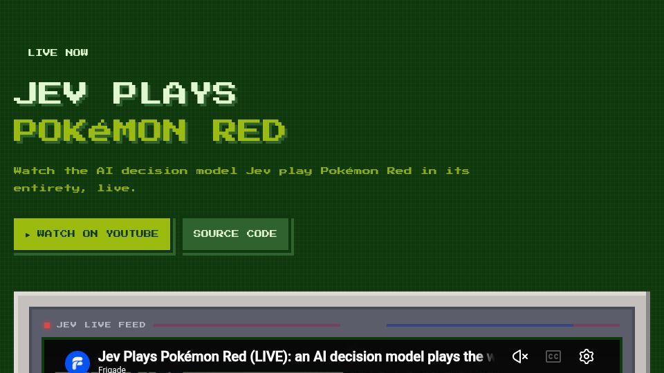 Screenshot of jev-pokemon.vercel.app: Show HN: Jev Plays Pokémon Red