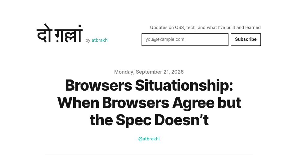 Screenshot of atbrakhi.dev: Browsers situationship: When browsers agree but the spec doesn't