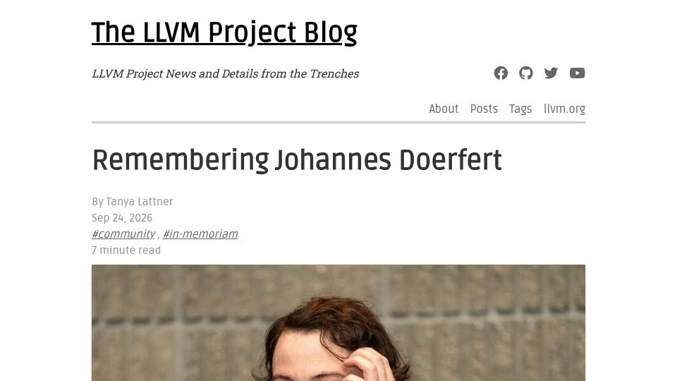Screenshot of blog.llvm.org: Remembering Johannes Doerfert