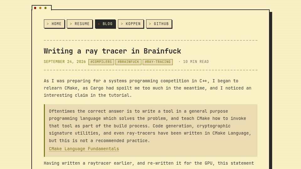 Screenshot of epestr.com: I wrote a ray tracer in Brainfuck