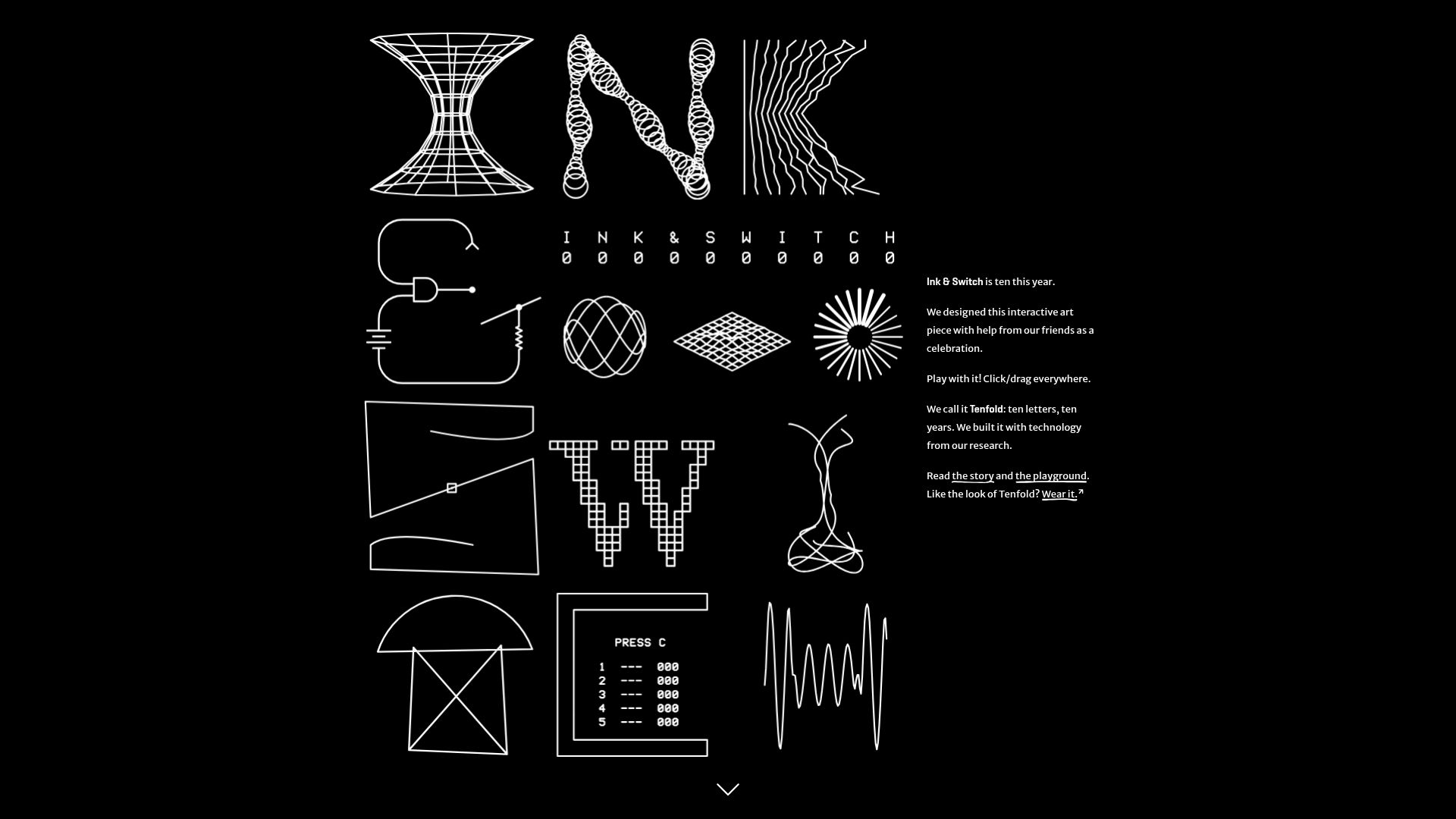 Screenshot of inkandswitch.com: Ink and Switch interactive homepage