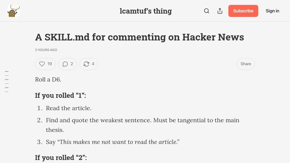 Screenshot of blog.coredump.cx: A Skill.md for Commenting on Hacker News