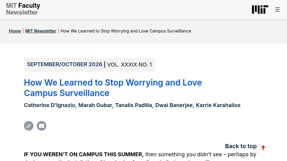 Screenshot of fnl.mit.edu: How we learned to stop worrying and love campus surveillance