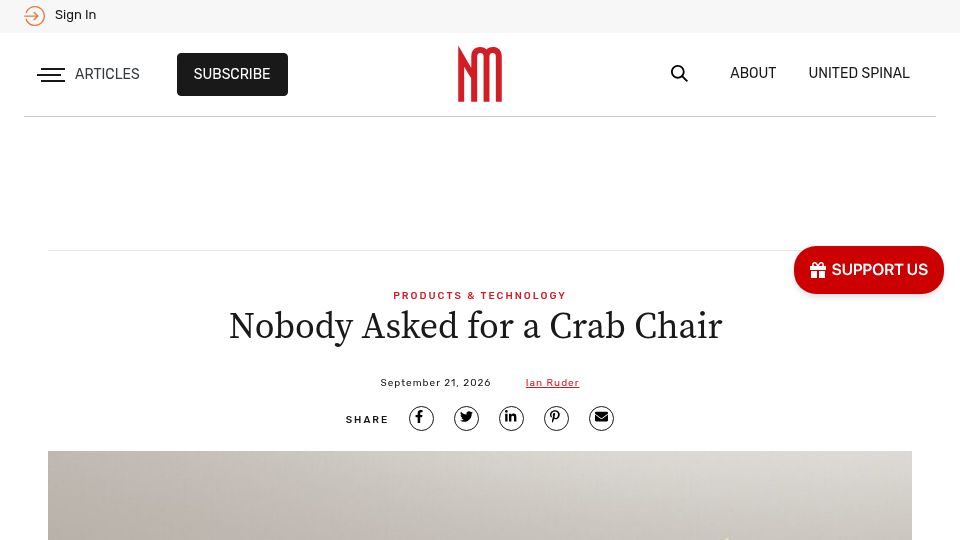 Screenshot of newmobility.com: Nobody Asked for a Crab Chair