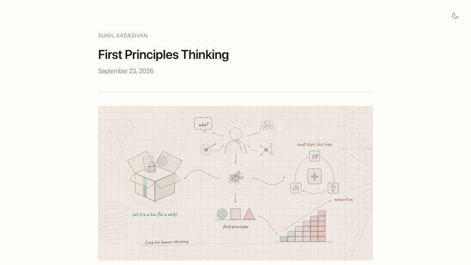 Screenshot of sunilsadasivan.com: First Principles Thinking