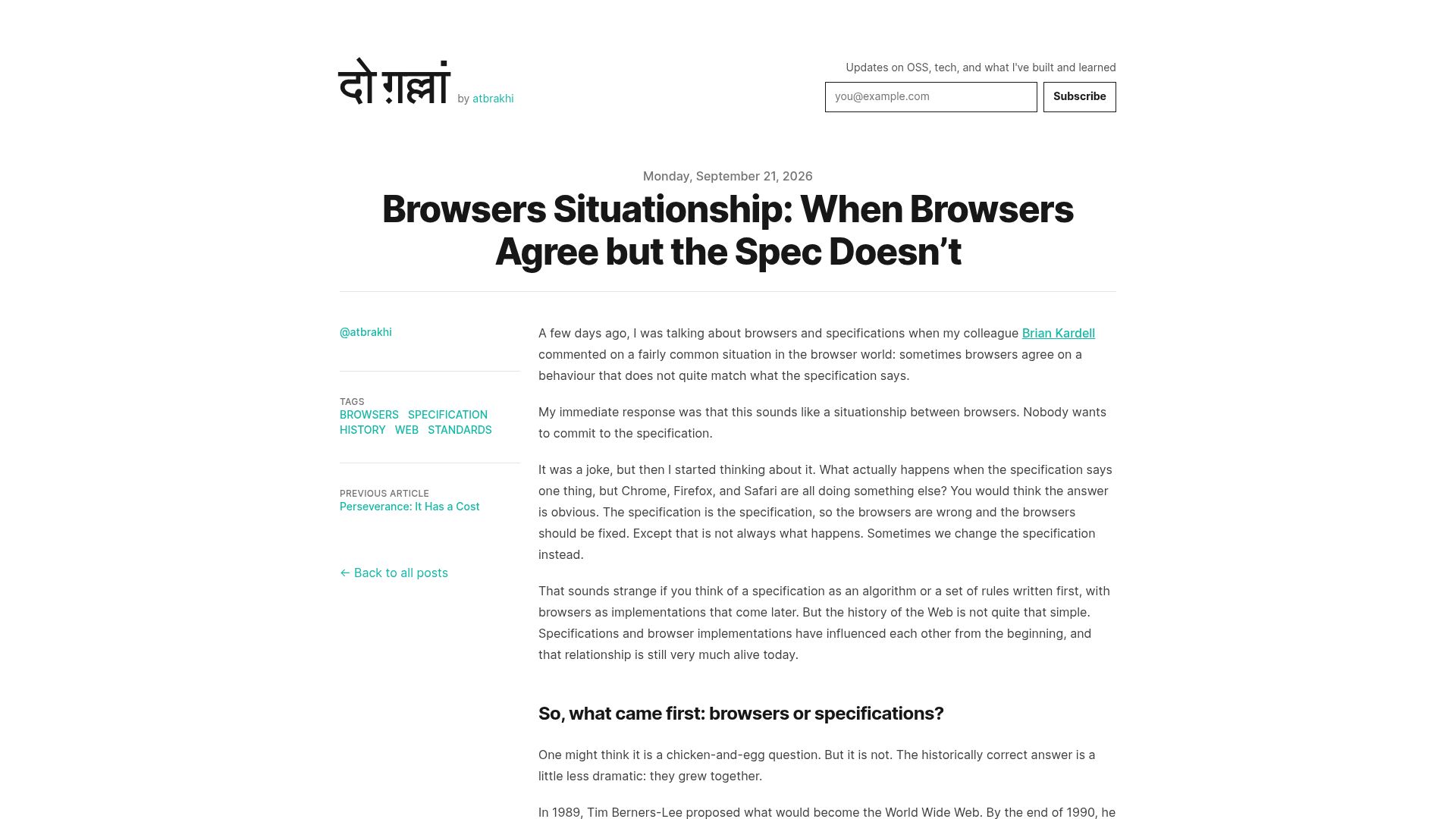 Screenshot of atbrakhi.dev: Browsers situationship: When browsers agree but the spec doesn't
