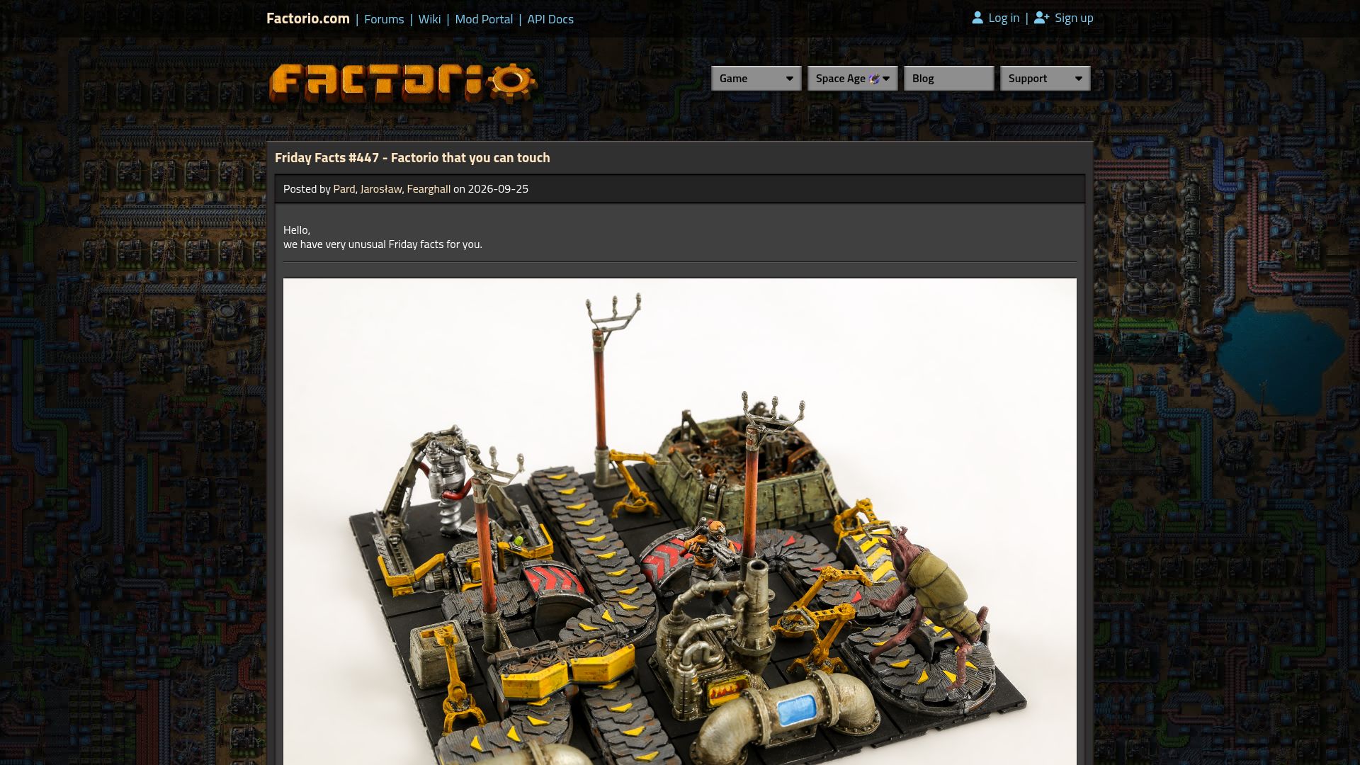 Screenshot of factorio.com: Factorio that you can touch