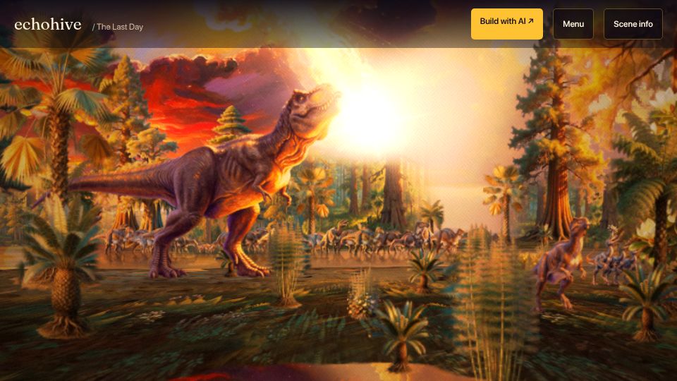Screenshot of echohive.ai: The last day of the dinosaurs, as an interactive painting