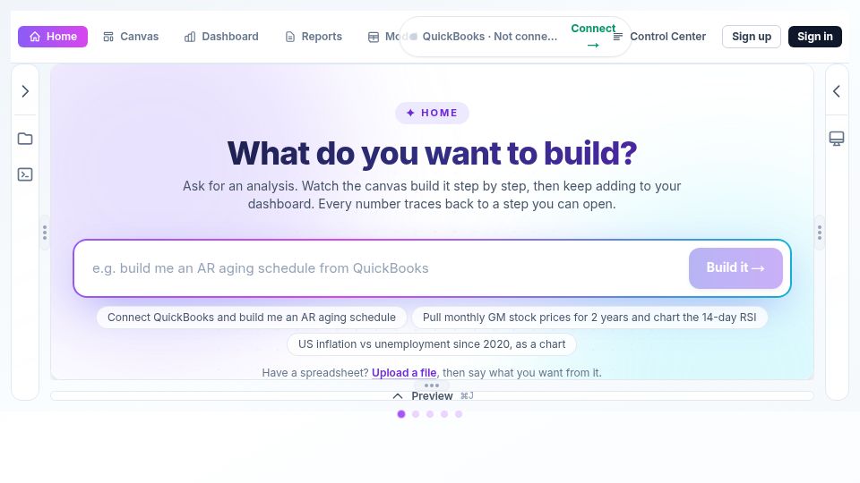 Screenshot of gptbeyond.com: Show HN: Ekselio – Loveable for finance workflows (local first)