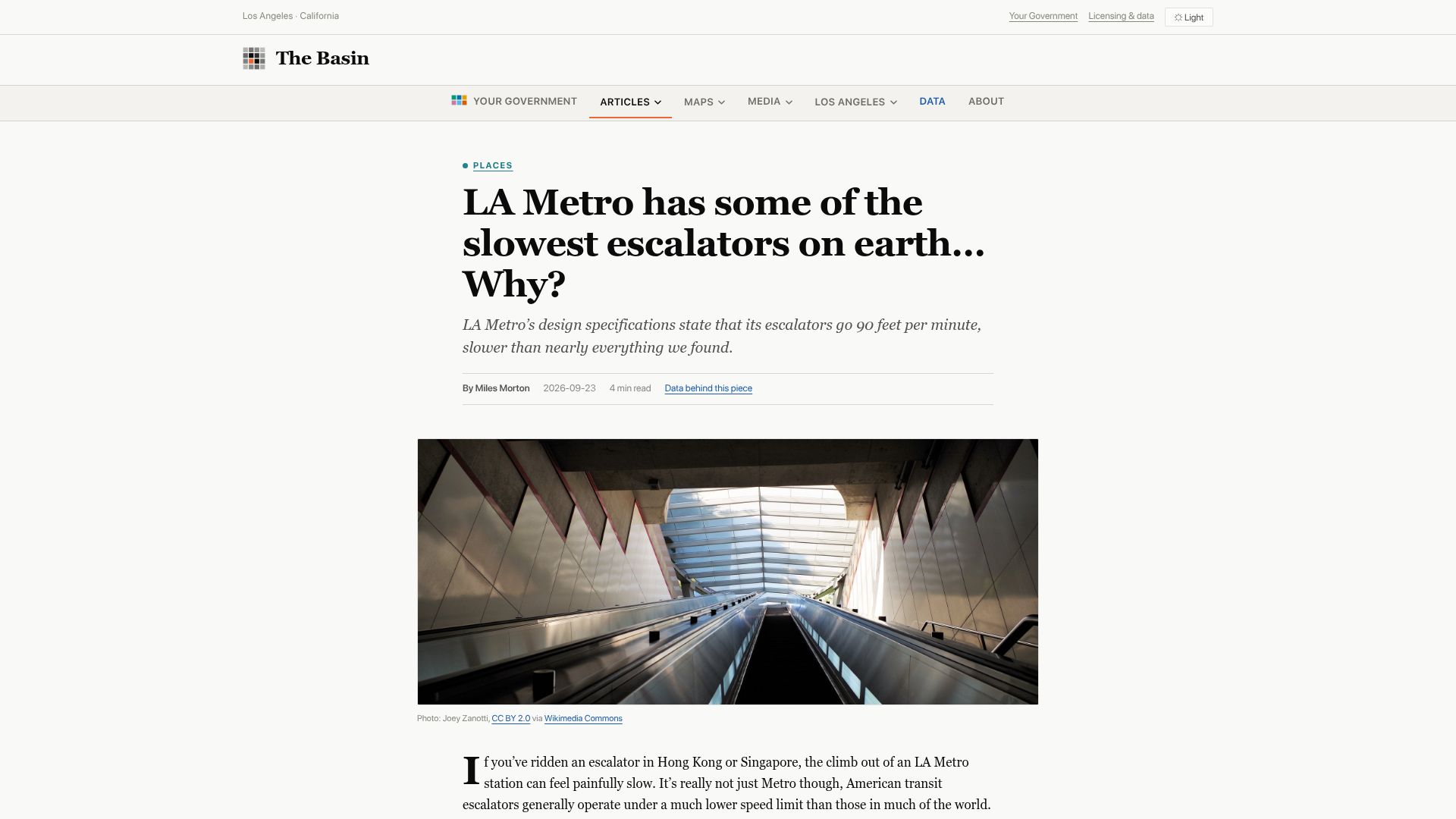 Screenshot of basin.la: LA Metro has some of the slowest escalators