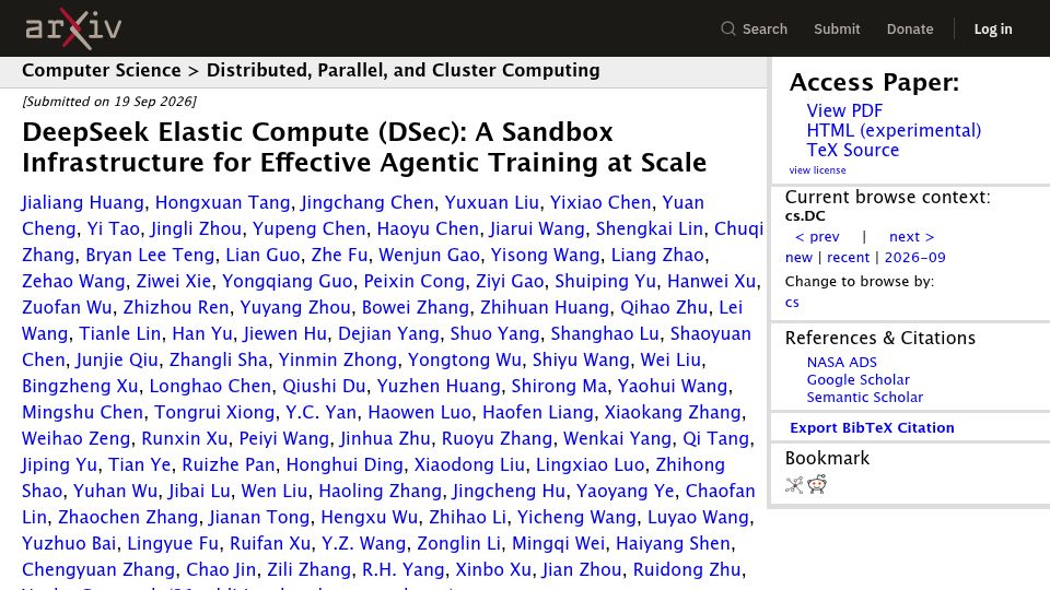 Screenshot of arxiv.org: DeepSeek Elastic Compute (DSec)
