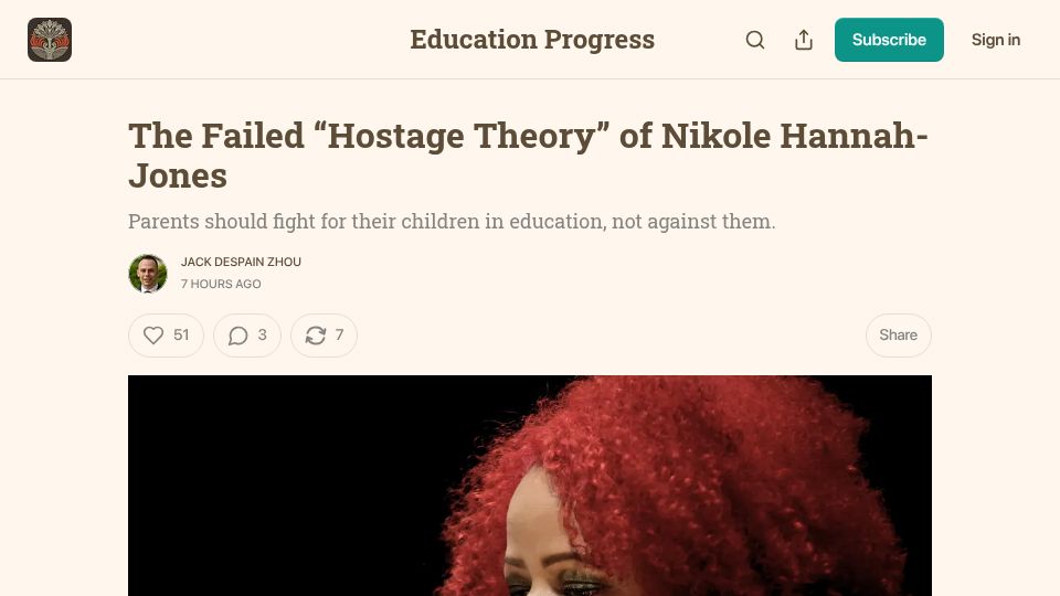 Screenshot of educationprogress.org: The Failed "Hostage Theory" of Nikole Hannah-Jones