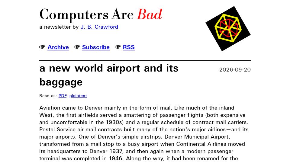 Screenshot of computer.rip: A new world airport and its baggage