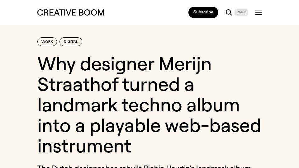 Screenshot of creativeboom.com: Dutch designer made DE9: Closer to the Edit into a playable web-based instrument